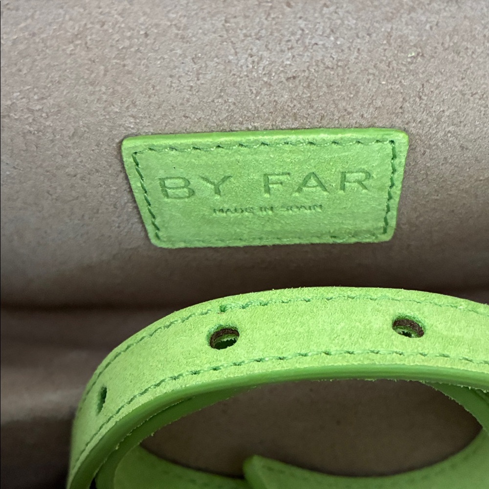 BY FAR Lime Green Suede Crossbody with Gold Logo - Picture 4 of 14